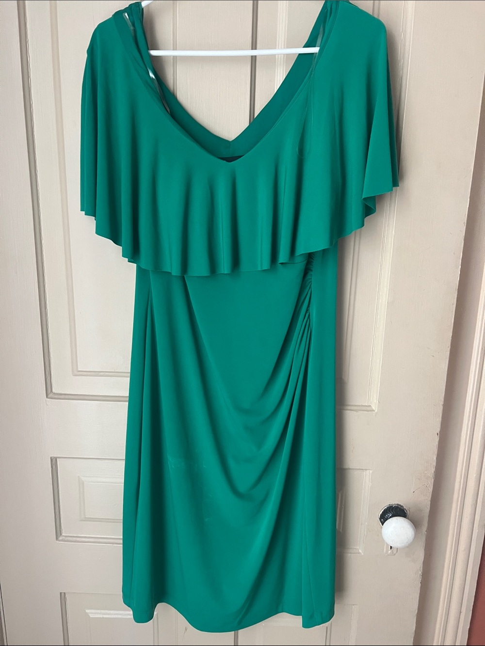 connected apparel Teal Green Ruffle V-Neck Midi Dress